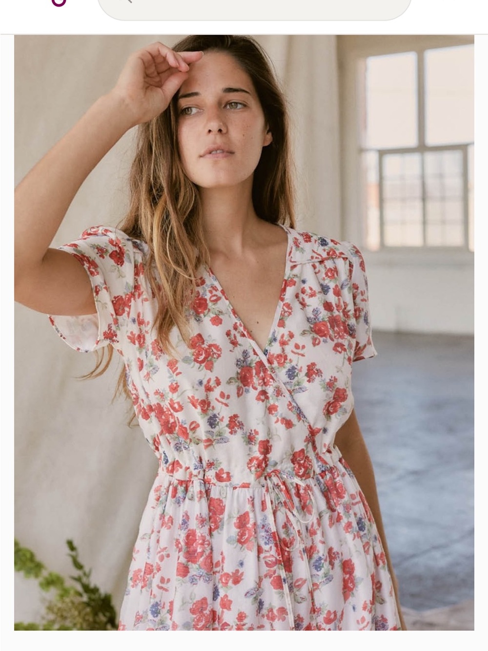 Christy Dawn, Dawn Dress White Floral Wrap Midi Dress with Red Bloom Print